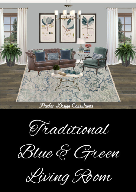 Traditional Blue And Green Living Room Rendering