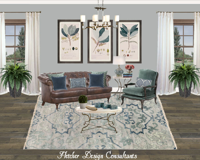  Traditional Blue And Green Living Room Interior Design Rendering