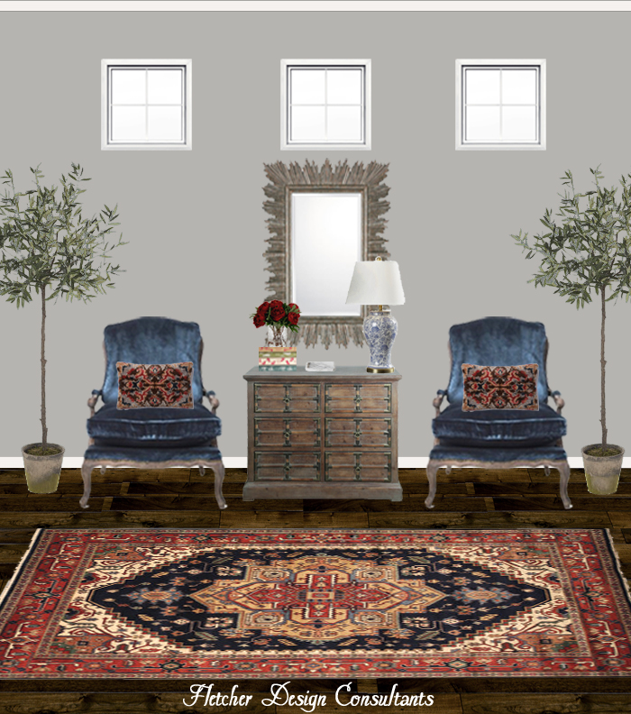 Traditional Navy, Red, and Gray Foyer