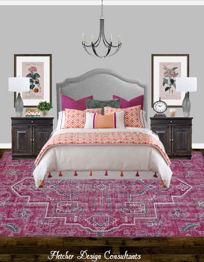 Traditional Pink, Peach, and Gray Bedroom