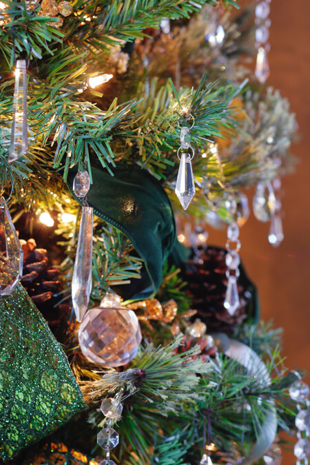Chandelier crystals on a Christmas tree