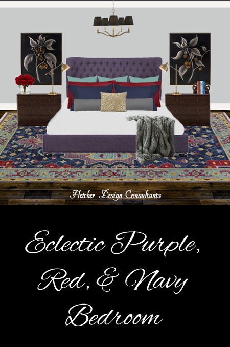 Eclectic Purple, Red, And Navy Bedrom