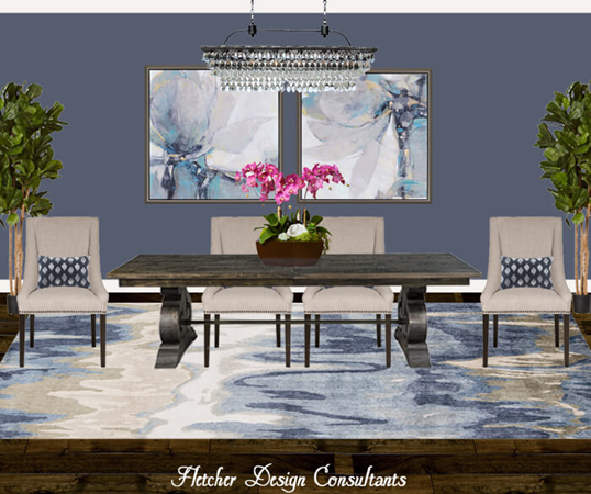 Contemporary Blue Dining Room Art Rug