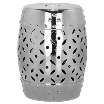 Safavieh Castle Gardens Collection Lattice Coin Ceramic Garden Stool, Silver 